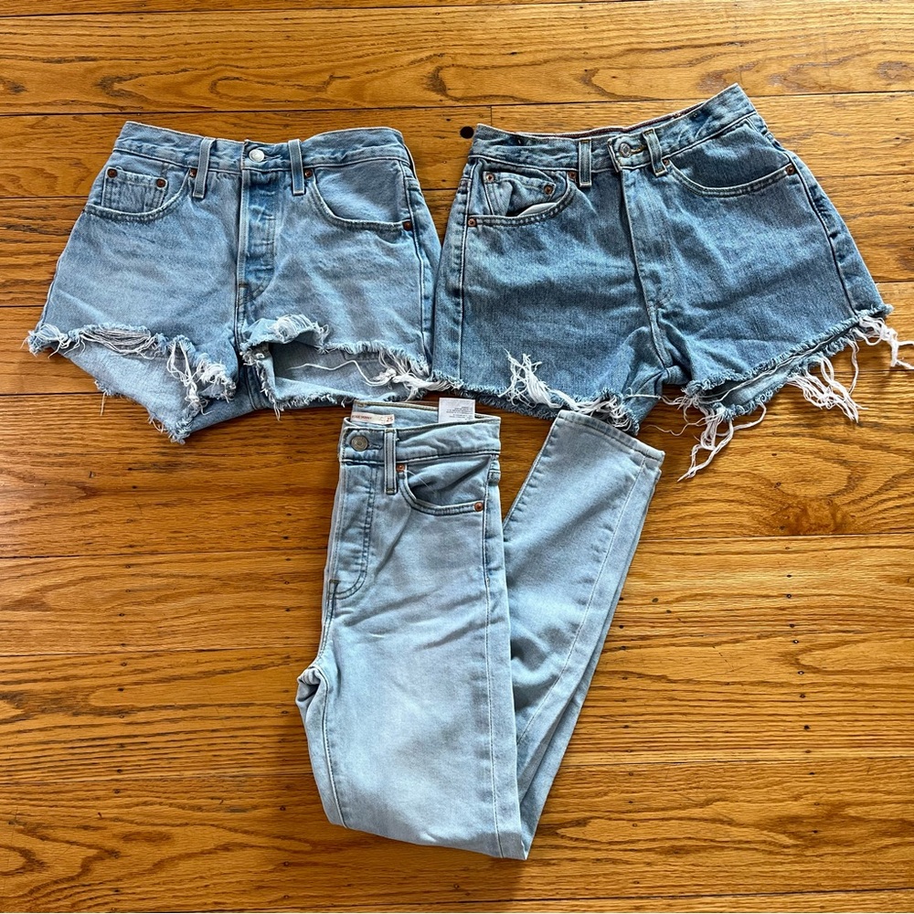 Levi’s Denim 501s 550s Shorts and Wedgie Skinny Jean Bundle Size 25